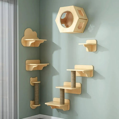 Wooden Wall Mounted Cat Climbing Shelf