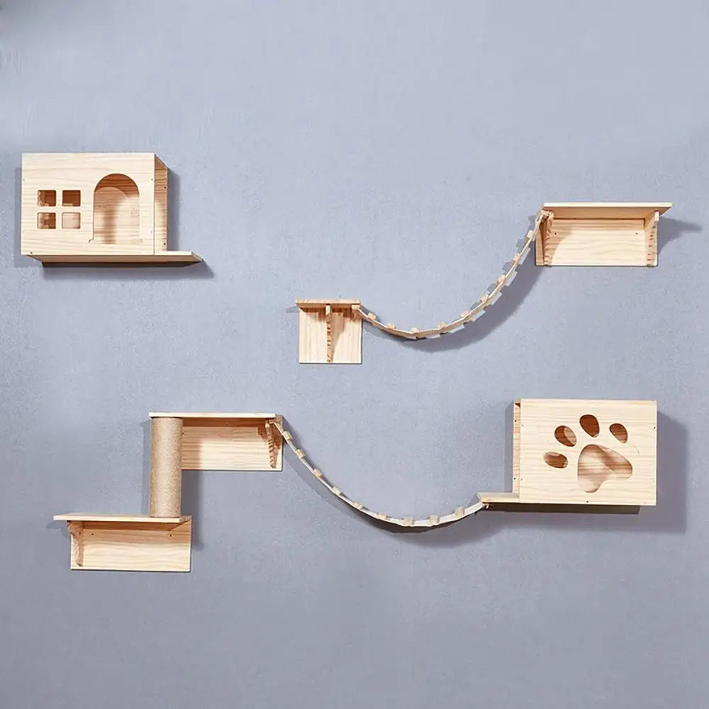 Wooden Wall Mounted Cat Climbing Shelf